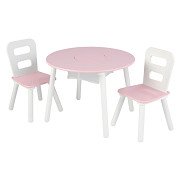 KidKraft Wooden Storage Table Round with 2 Chairs Pink/White