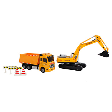 2-Play Dump Truck with Excavator Lights and Sound