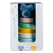 Woezel en Pip Woezel Baby Stacking Tower, 7-piece.