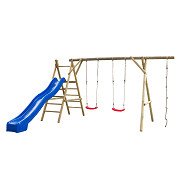 SwingKing Holzschaukel mit Rutsche/Kletterseil Noortje – Blau