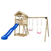 Swingking Houten Speeltoren met Glijbaan/Schommels Daan - Blauw