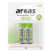 Rechargeable Batteries ARCAS Rechargeable NimH AA/HR6 800mAh, 2 pcs.
