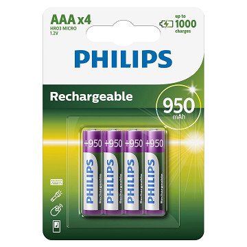 Rechargeable Batteries Philips Rechargeable NimH AAA/HR03 950mah, 4st.