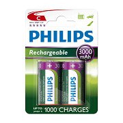 Rechargeable Batteries Philips Rechargeable NimH C/HR14 3000mah, 2 pcs.