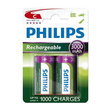 Rechargeable Batteries Philips Rechargeable NimH C/HR14 3000mah, 2pcs.