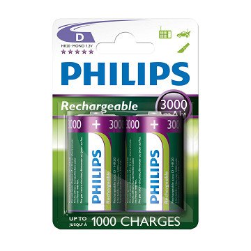 Oplaadbare Batterijen Philips Rechargeable NimH D/HR20 3000mah, 2st.