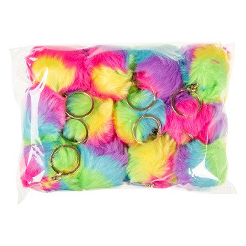 Fluffy Keychain Rainbow Ball, 12pcs.