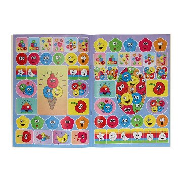 Coloring book with sticker sheet smiley face