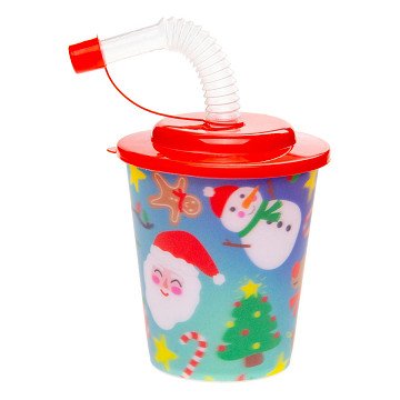 Tasse mit Deckel und Strohhalm Weihnachten
