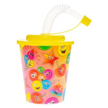 Becher mit Deckel und Strohhalm, Smiley-Gesicht, 12 Stück.