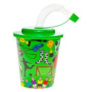 Becher mit Deckel und Strohhalm Fußball, 12-tlg.