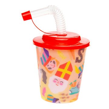 Beker met Deksel en Rietje Sinterklaas, 12st.