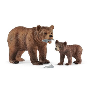 schleich WILD LIFE Female Grizzly Bear with Grizzly Bear Cub 42473