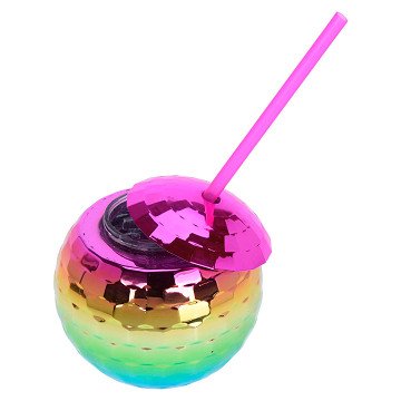 Trinkbecher Discokugel mit Strohhalm