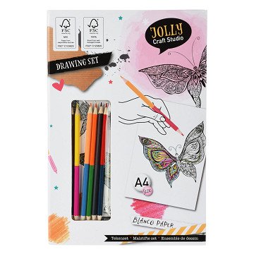 Drawing set with colored pencils