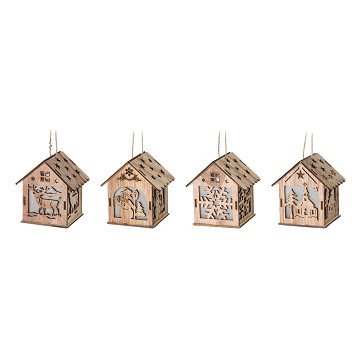 Christmas Hanging House with LED, 20 pcs.