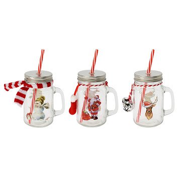 Weihnachtstrinkglas mit Henkel 450 ml, 12 Stück.