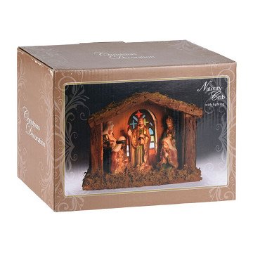 Weihnachtskrippe mit 6 Figuren und Licht