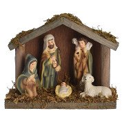 Wooden Nativity Scene with 5 Figures