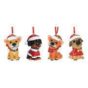 Kersthanger Hond met Kerstmuts, Set van 12 stuks