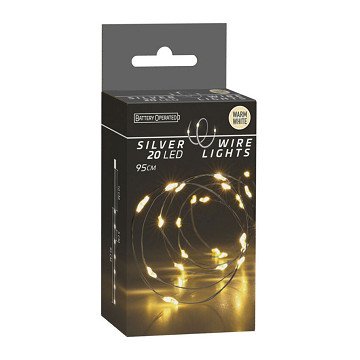LED Light String Silver Wire, 95cm - White