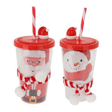 Christmas Drinking Cups with Straw, Set of 12 Pieces
