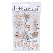 Wooden Christmas Stickers with Glitter, 12pcs.