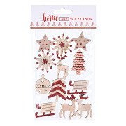 Wooden Christmas Stickers with Glitter, 12 pcs.