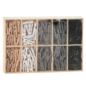 Wooden Mini Clothes Pegs Gray Shades, 5 Colors