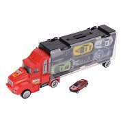 Truck with Trailer and 6 Die-cast Cars