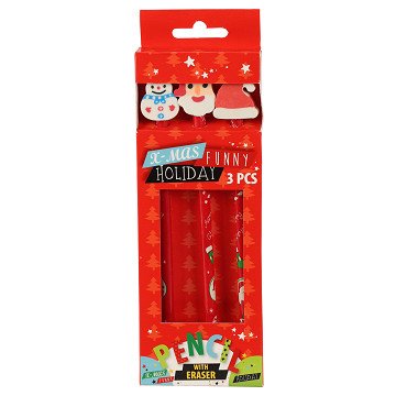 Pencil with Eraser Christmas, 3 pcs.