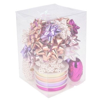 Packaging Decoration Bow and Ribbon White Pink, Set of 30