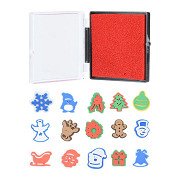 Set of Christmas stamps with stamp pad, 9 pcs.