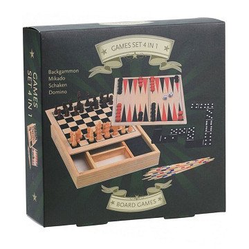 4-in-1 Wooden Game Box, 17cm