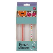 Gray School Pencils with Eraser in Fruit Theme, 2pcs.