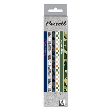 Gray School Pencils Print with Eraser, 6 pcs.