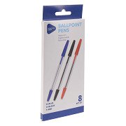 Ballpoint pens in 3 colours, 8 pcs.