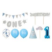 1st Birthday Party Decoration Set - Blue/Boy, 9pcs.