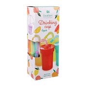 Colored Drinking Cups with Straw, 6 pcs.