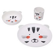 Kindergeschirr-Set Melamin - Katze, 3-teilig.
