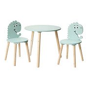 Houten Set Tafeltje met 2 Stoelen Dinosaurus - Blauw