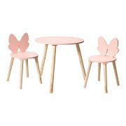Houten Set Tafeltje met 2 Stoelen Vlinder - Roze