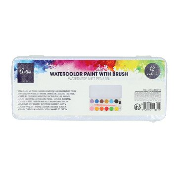 Watercolor Set with 12 Colors - Includes Brush