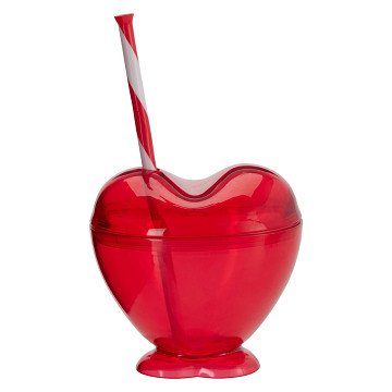 Heart-shaped drinking cup 350ml including straw