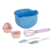 Backset mit 6 Silikonformen, Schüssel, Schneebesen, Spatel und Pinsel