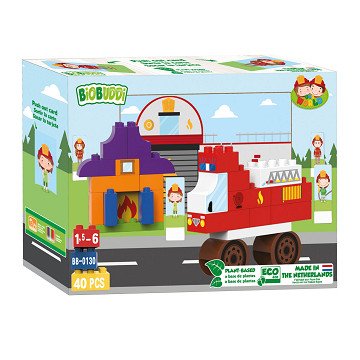 BiOBUDDi Fire Station Construction Set, 40-piece.