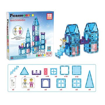 PicassoTiles Winterthema – Magnetische Bausteine, 72 Stück.