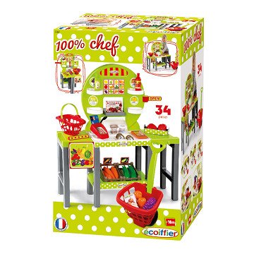 Ecoiffier 100% Chef Market Stall with Fruit, 34pcs.