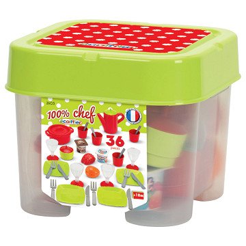 Ecoiffier 100% Chef Crockery in Storage Box, 36 pieces