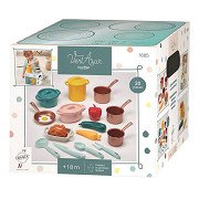 Ecoiffier Spielset Pfannen und Spiellebensmittel mit Pappkocher, 20-tlg.